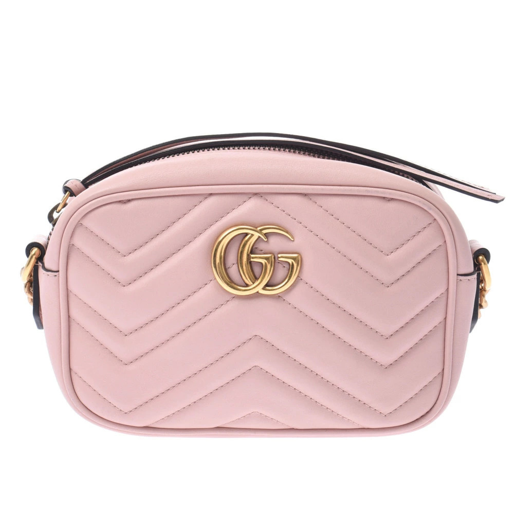 GUCCI GG Marmont Shoulder Bag Pink Calfskin
